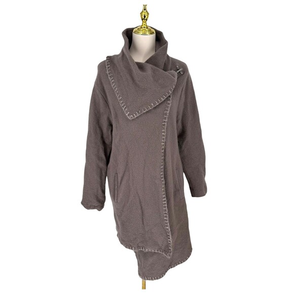 Garnet Hill Asymmetrical Boiled Wool Coat Size 18 XL Metal Clasp Taupe Boho FLAW - Picture 2 of 14